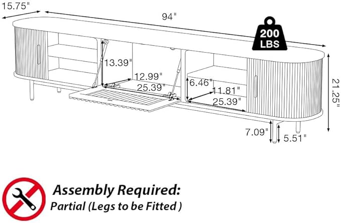 POVISON Fully-Assembled Mid Century Modern Black TV Stand - Image 5
