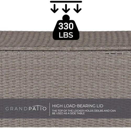 grand patio 108 gallon deck storage box indoor showing dimensions