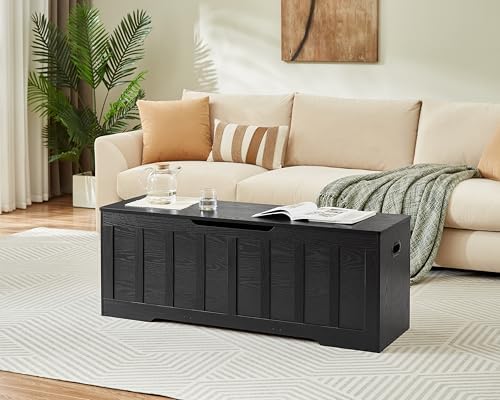 vankiley 51.2" storage chest extra large,wooden storage bench,black, side view