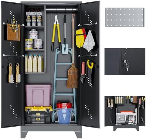 metal storage cabinet, 75" cleaning tool cabinet with, main product view