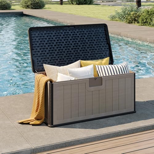 tangkula 100 gallon waterproof outdoor storage box, front angle view