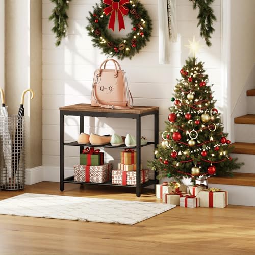 hoobro shoe bench, 3-tier shoe rack,industrial shoe organizer, front angle view