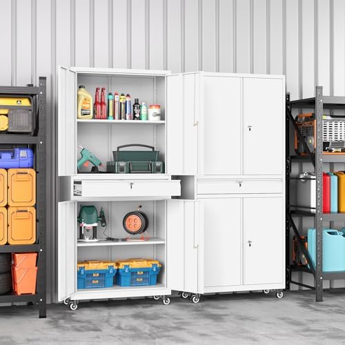 73" metal garage storage cabinet with wheels， rolling, main product view