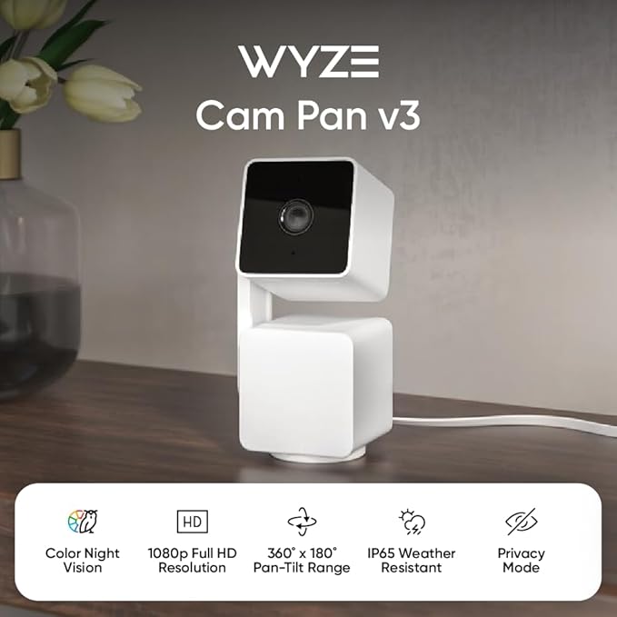 WYZE Cam Pan v3, Indoor/Outdoor IP65-Rated 1080p Pan/Tilt/Zoom Wi-Fi Smart Home - Image 2
