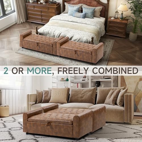 ottoman with storage, tufted storage bench for bedroom, front angle view