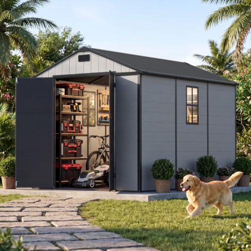 patiowell 8x10 ft resin outdoor storage shed with, view 9
