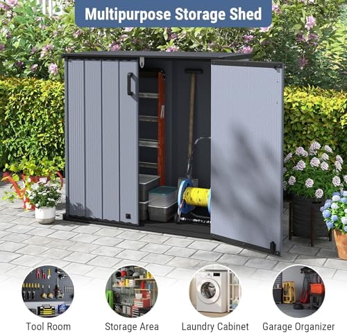 tangkula 23.5 cu.ft outdoor storage shed with lockable, view 9