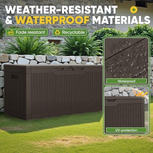 greesum outdoor storage box 100 gallon storage bin shown in use