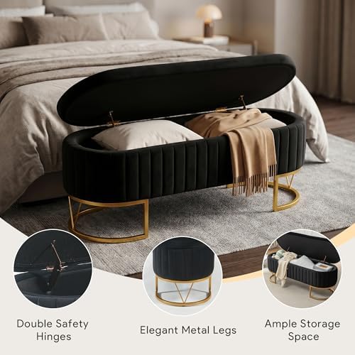 storage bench bedroom bench, velvet oval upholstered end showing dimensions
