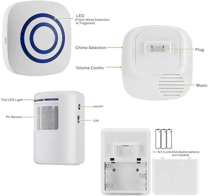 Wireless Driveway Alarm Door Chimes, Business Smart Infrared Visitor Doorbell - Image 2