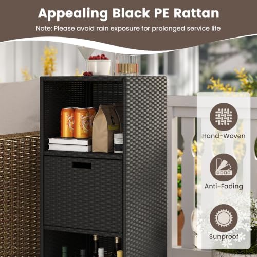 tangkula rattan outdoor storage cabinet with 4 wheels, side view