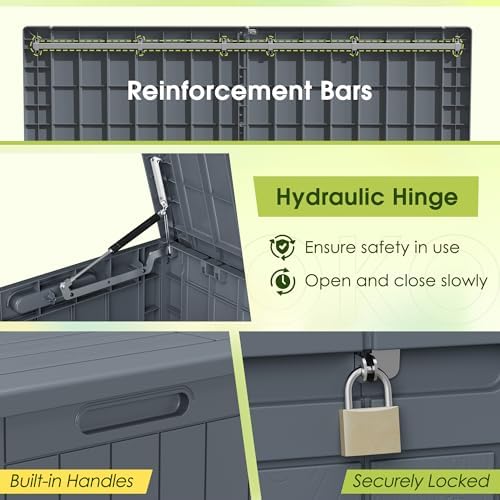 devoko 100 gallon outdoor storage box, waterproof deck showing dimensions