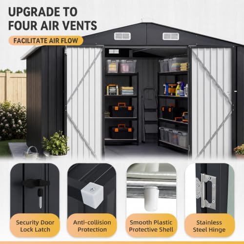 aoxun 10x12ft shed with floor galvanized steel outdoor showing dimensions
