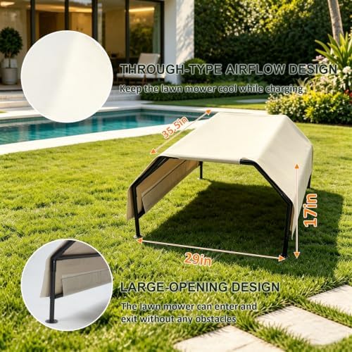 robot mower garage, rainproof uv-proof shelter for all, close-up detail