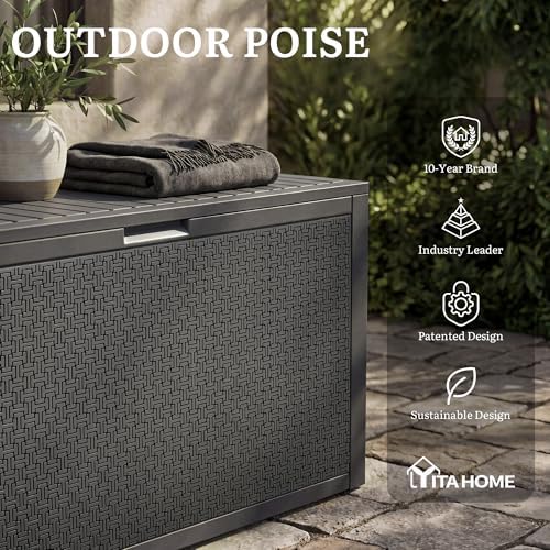 yitahome 95 gallon outdoor storage deck box, front angle view