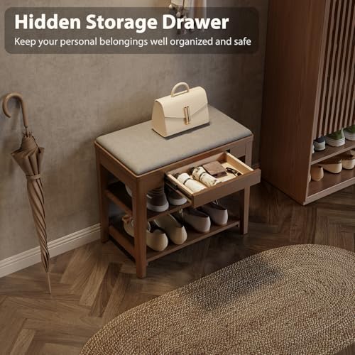 solid wood shoe bench with storage, 2-tier shoe, close-up detail