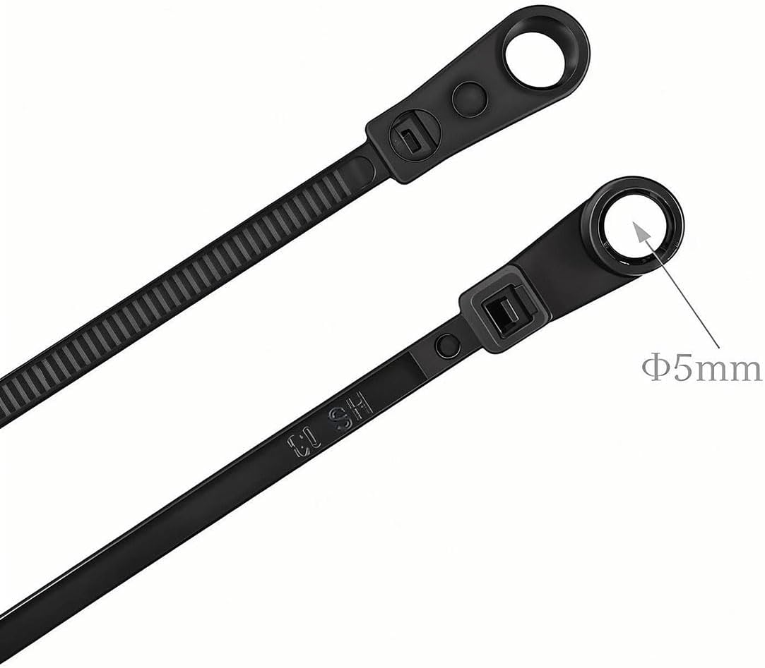 HS Plastic Ties with Screw Holes (500 Pack) 7.5 Inch Mount Head Electrical Zip Ties 50 LBS,UV Black