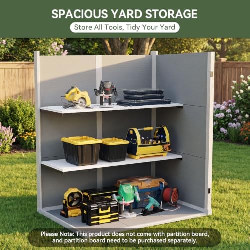 aoxun 55 cuft outdoor tall storage shed, 5×3×7ft showing dimensions