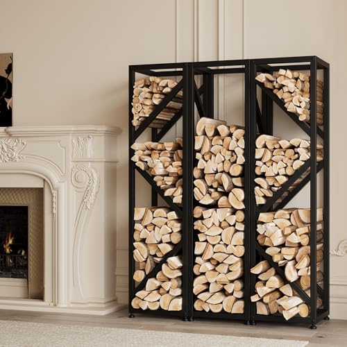 firewood rack indoor 47 inch tall, 4-tier heavy-duty, front angle view