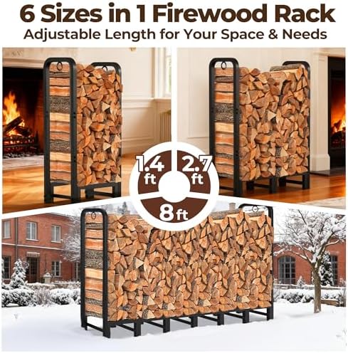 amagabeli 8ft firewood log rack outdoor heavy duty, side view