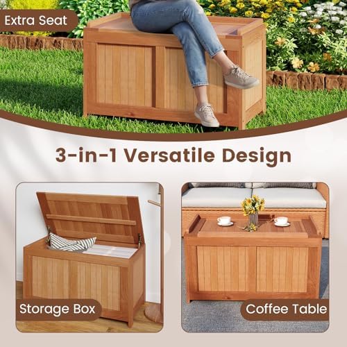 relax4life wood deck box, 52 gallon backyard storage on a desk or shelf