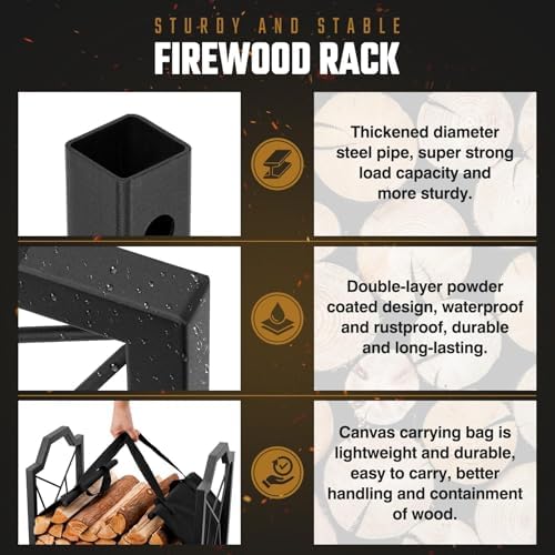 hihaduum firewood rack outdoor indoor - firewood holder showing dimensions