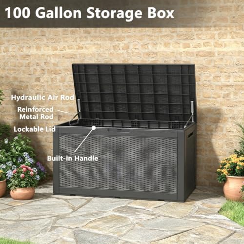 110 gal outdoor storage box waterproof ,deck box,gas on a desk or shelf