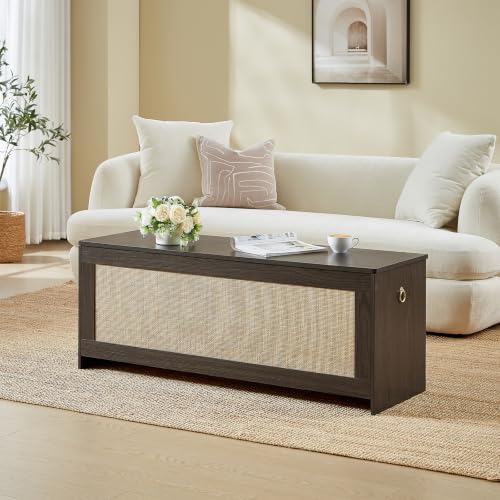 47.2"storage chest extra large,rattan storage bench(obsidian black) shown in use
