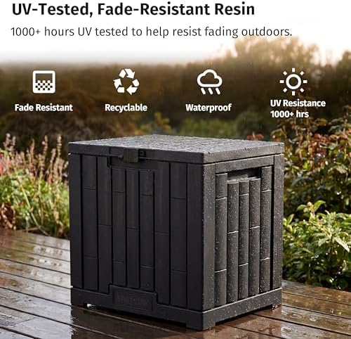 east oak 31 gallon outdoor storage box, waterproof showing dimensions