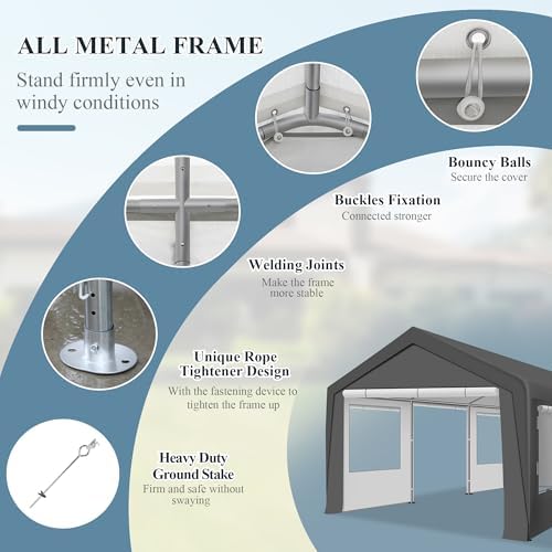 carport 12x20 ft heavy duty carport canopy, portable, side view