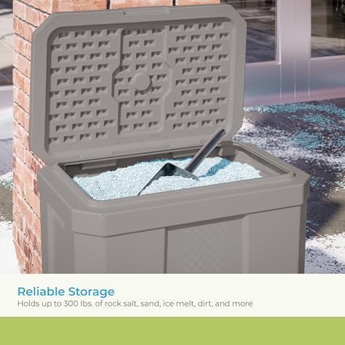 suncast 28 gal, heavy duty storage box, durable, side view