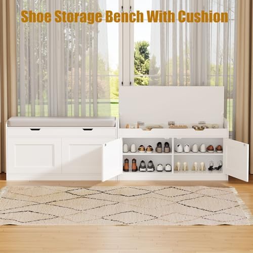 2-tier storage bench, 39.4" wide shoe bench with shown in use