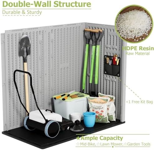 homspark 37 cu.ft outdoor storage shed weather resistant showing dimensions
