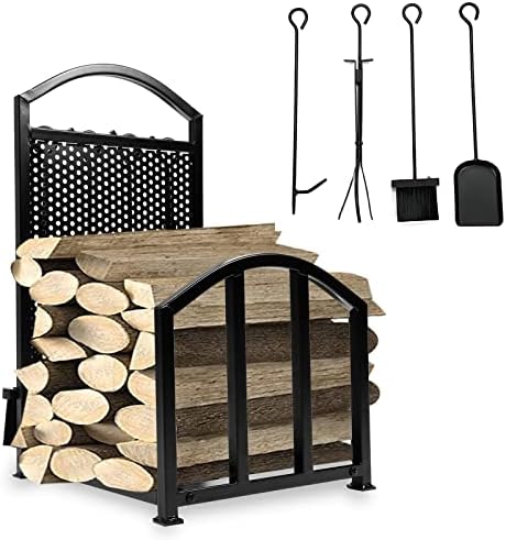 hecasa firewood rack with fireplace tools set indoor, main product view