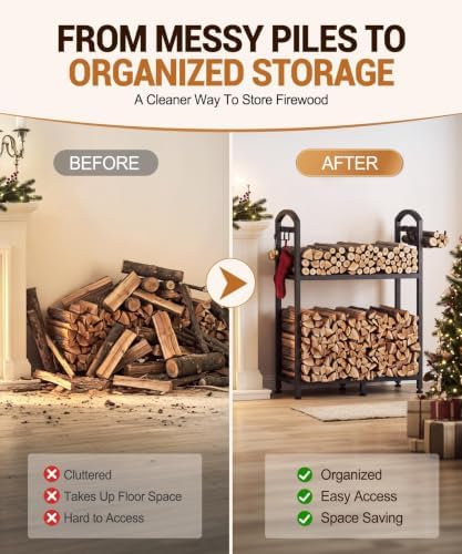 42.5in firewood rack ourdoor with log carrier bag, view 9