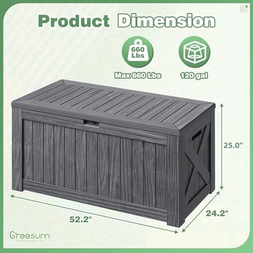 greesum outdoor storage box 120 gallon storage bin on a desk or shelf