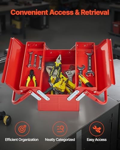 vevor metal tool box, 14-inch, 2-tier 3-tray portable, side view
