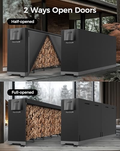 8ft firewood rack outdoor with cover, heavy duty, side view