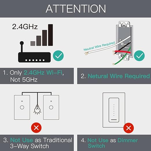 MoesGo WiFi Smart Wall Light Switch, Glass Panel, 2.4GHz Wi-Fi Touch Switches - Image 2
