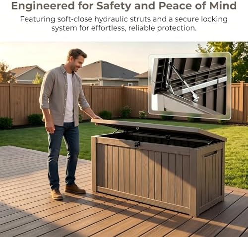outdoor storage box resin deck box waterproof gray, side view