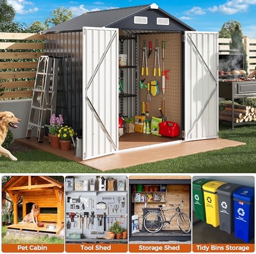 ironck 5.7x5.7ft outdoor storage shed, tool shed, dark, side view