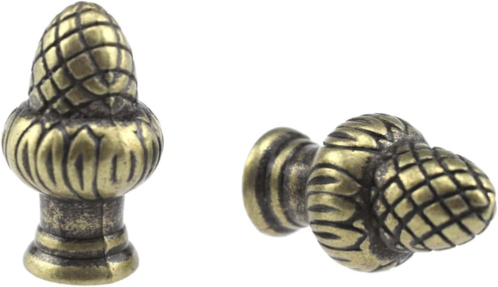 Bronze Brass Solid Lamp Finial Cap Knob Retro Lamp Finial Decoration with Dual-Thread Screw for Lamp Shade Holder Harp Tops, Fit Both 1/8 IP(3/8") and 1/4-27, 2 Pack