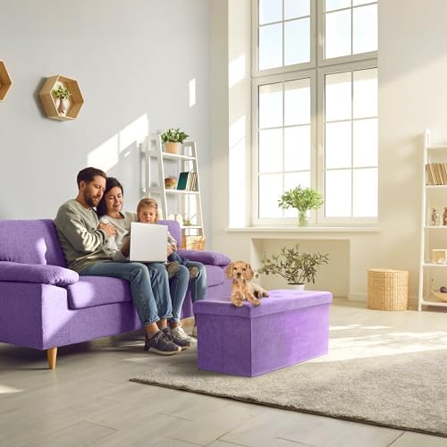sorbus collapsible storage ottoman bench (purple, medium (15”, package contents