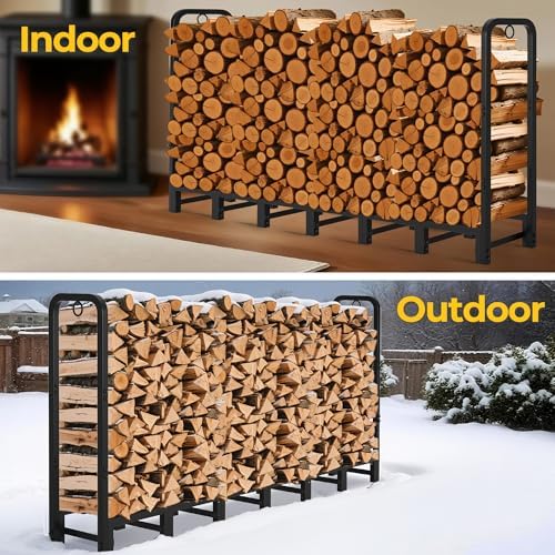 amagabeli 8ft firewood log rack outdoor heavy duty, front angle view