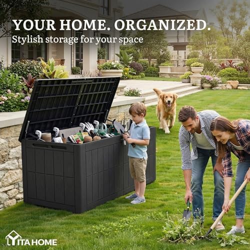 yitahome 134 gallon large outdoor storage box with shown in use