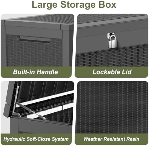 350 gallon outdoor storage box waterproof lockable deck showing dimensions