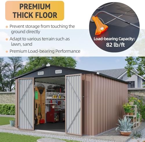 aoxun 10x12ft shed with floor galvanized steel outdoor, close-up detail
