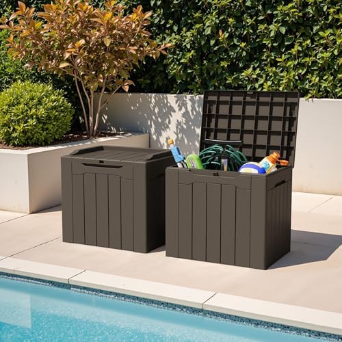 greesum 31 gallon deck box for outside, all shown in use