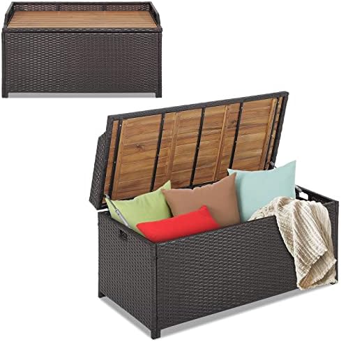happygrill patio storage bench rattan wicker deck box, main product view