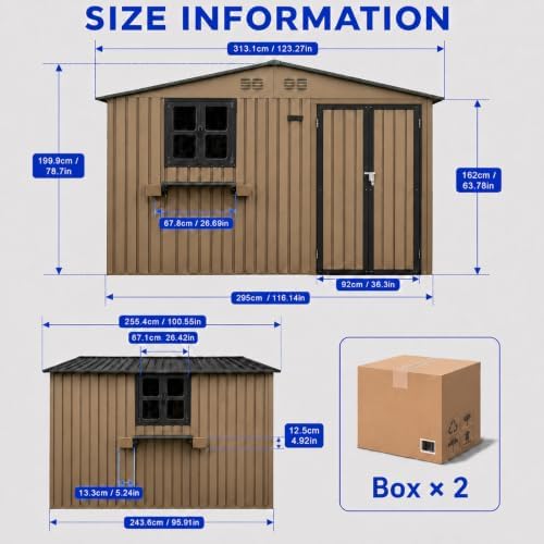 10x8 ft outdoor storage shed with 2 clear shown in use